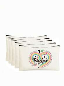 1 PEÇA/5 PEÇAS/10 PEÇAS Organizador de Maquiagem com Tema de Professor de Carta do Arco-Íris, Estilo Y2K Impressão de Letra do Arco-Íris Letra Colorida Design Engraçado Necessaire Portátil para Viagem, Bolsa de Maquiagem, Organizador de Maquiagem, Armazenamento de Maquiagem, Bolsa de Cosméticos, Bolsa de Higiene, Capacidade Grande, para Férias, Praia, Banheiro, Coleção de Quarto