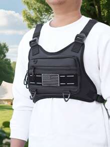 Men's Tactical Vest Bag Functional Casual Personalized Outdoor Bag Ins Vest Bag Men's Chest Bag Workwear Sports Backpack Practical PU Leather Chest Bag Running Vest Tools