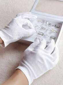 1/2/3/5/10双白色手套，适用于湿疹和干手 - 带衬里的透气工作手套 - 保湿SPA柔软珠宝检查手套 - 弹性贴合布手套，适合大多数女性 - 彩色 - 查看 8