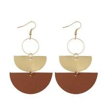 A Pair  Leather Metal Earrings, Stacked Half-Moon Geometric Round Double-Sided Design For Gift Exchange Women Dangle Earrings Daily Wear Party Office All Seasons Fashion Chic Accessories - 紅色 - 查看 6