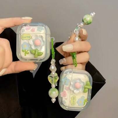 1pc Soft Floral Earphone Case, Fresh Pink & Green, Compatible With IPhone 1/2 Gen Wireless Earphones, New Earphone Protective Cover, Gift For Boyfriend/Girlfriend