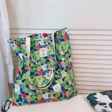 Women Shoulder Bags - 淺藍綠油畫大花 - 查看 3