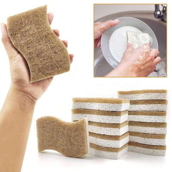 12pcs Natural Kitchen Sponges - & Compostable Cellulose & Coconut Fiber Dish Scrub Sponges - 12 Pack