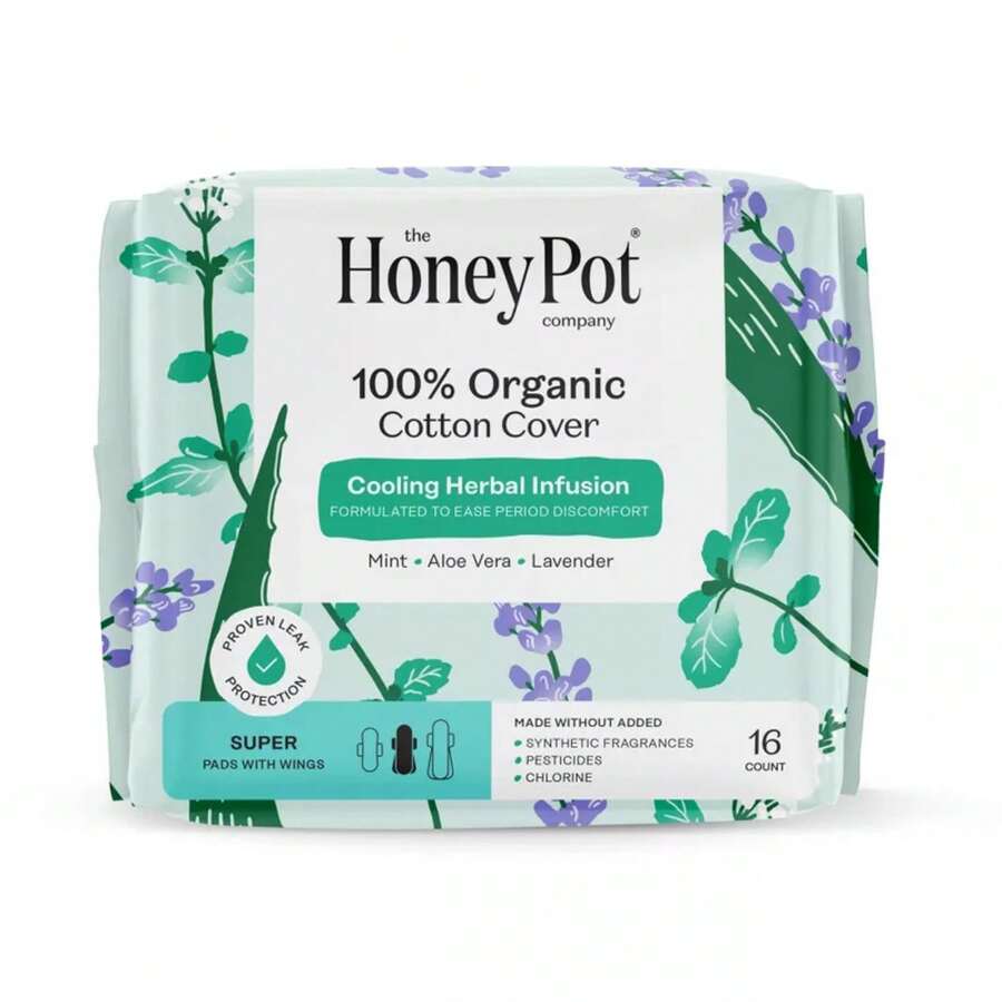 The Honey Pot Company 100% Organic Cotton Cover Cooling Herbal Infusion Super Pads - 16ct - 1 - 查看 1