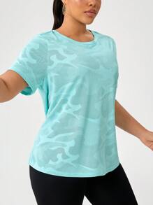 大码女式休闲时尚瑜伽街头跑步户外运动提花短袖T恤