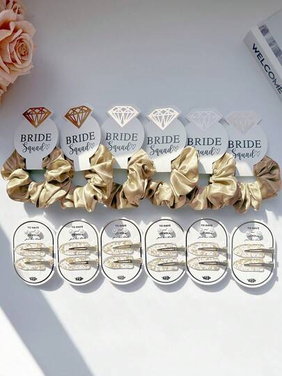 30pcs Elegant Satin Hair Scrunchies & Faux Pearl Hair Clips Set, Gold Foil Hair Clips, Bridal Party Crystal Hair Ties, Non-Damaging Hair Accessories, Suitable For Weddings, Engagements, Bachelorette Parties, Hair Claws, Gift, Head Accessories,Summer,Holiday,Travel,Festival,Birthday