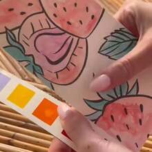 Pocket Watercolor Painting Book - Mini Watercolor Paint Pads, Fruit Pattern Watercolor Workbook Set,Travel Paint Watercolor Coloring Book Set For, Adults, Boys And Girls, Party Birthday - Pink - View 2