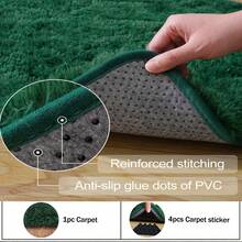 Large Shaggy Carpet For Living Room And Bedroom - Washable, Fluffy Carpet With 4.3 Cm High Pile, Plush, Aesthetic Throw Rug, Non-Slip Rubber Backing With 4 Anti-Slip Pads, Durable Edge Stitching - Cozy, Minimalist Decor - Great Gift For Halloween And Christmas, Perfect For Playrooms And Parties - Weight 700 G+/M² - 墨綠色 - 查看 7