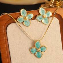 1 Set Romantic Style Colorful Accented Stainless Steel Jewelry Set, Suitable For Ladies To Wear On Engagement Or Date