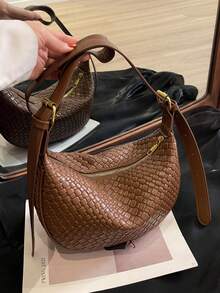 Túi đeo vai thời trang mới dành cho nữ, chất liệu da PU tối giản màu trơn, thích hợp cho các buổi hẹn hò, mua sắm, đa năng và thanh lịch - Cà phê - Xem 5