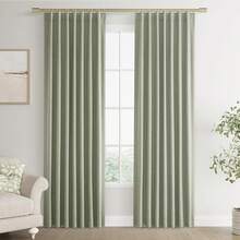 Beige Linen% Blackout Curtains 84 Inch Long, Rod Pocket/Back Tab/Hook Belt/Clip Rings, Thermal Insulated Drapes Bedroom Living Room With Hooks (1 Panel, 60 X 84), Stylish Window Treatments - 鼠尾草綠 - 查看 1