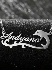 1 定制海豚主题英文名字项链，纪念项链，不锈钢定制名字项链，开学季，居家上学季，度假，旅行最佳礼物