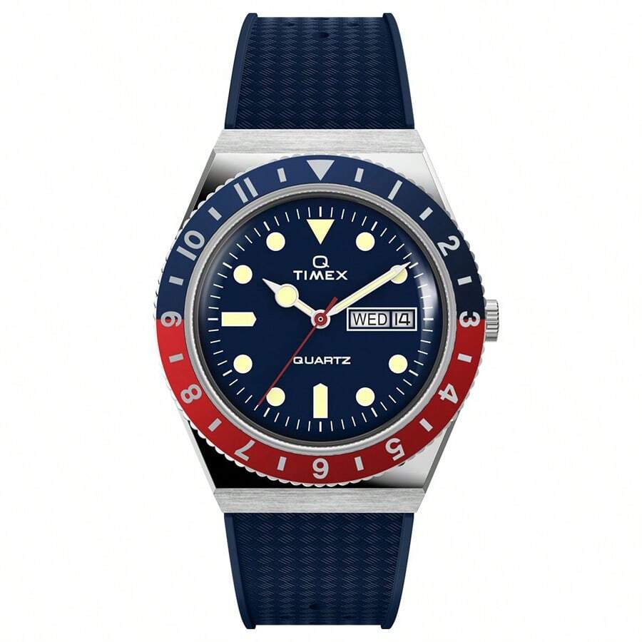 Timex Ceas Timex pentru bărbați cu cuarț, cu trei ace, seria Q, carcasă din oțel inoxidabil/oglindă din sticlă rezistentă la zgârieturi TW2V32100