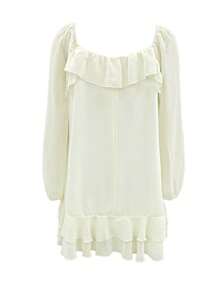 IGKEEL Solid Color Bohemian Style Chiffon Twist Ruffle Hem Long Sleeve Dress, Autumn/Winter - Apricot - View 10
