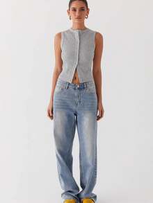 Women Button Down Tank Tops Casual Summer Solid Color Sleeveless Crop Shirt Basic Vest Aesthetic Clothes For Streetwear - Xám - Xem 6