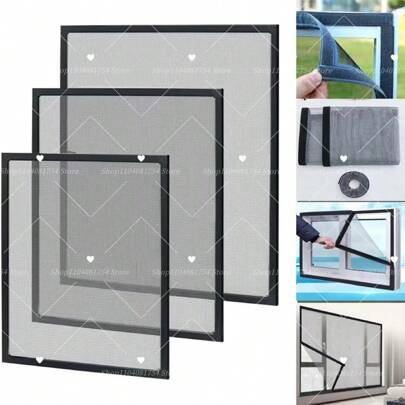 Customizable Size Mosquito Proof Screen Net, Black Breathable Mesh Window Curtain, Reusable Window Screen, Hook And Loop Fastening Fly Proof Curtain, Multipurpose Indoor/Outdoor Insect Screen, Suitable All Year Round, Easy To Install And Washable