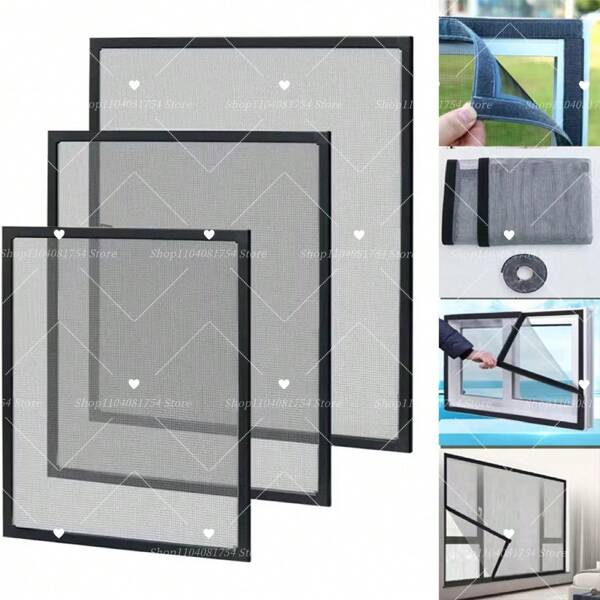 Customizable Size Mosquito Proof Screen Net, Black Breathable Mesh Window Curtain, Reusable Window Screen, Hook And Loop Fastening Fly Proof Curtain, Multipurpose Indoor/Outdoor Insect Screen, Suitable All Year Round, Easy To Install And Washable