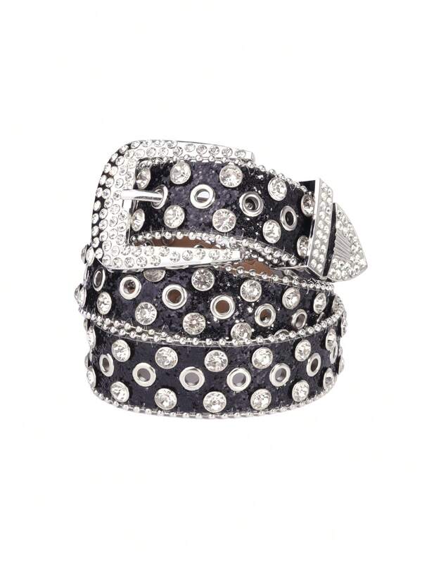 حزام مرصع بالراين هولو، موضة الشارع بطراز بانك قابل للتعديل مزين بالراين للأولاد والبنات