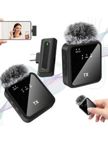 Wireless Lavalier Microphone For Phone IPad TypeC Lapel Mics Plug-Play 2.4G Ultra-Low Delay Built-In Noise Reduction Chip Working Time For Video Recording Interview Podcast Vlog