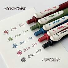 Pack Of 5 Vintage Colorful Gel Pens 0.5mm Classic Colors Writing Pen Painting Marking Pressed Colored Pencil