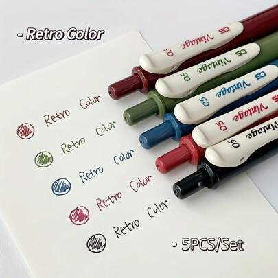 Pack Of 5 Vintage Colorful Gel Pens 0.5mm Classic Colors Writing Pen Painting Marking Pressed Colored Pencil