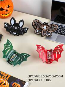 1 Stück neue Acryl Halloween Serie mit schräger Haar Klemme Fledermaus Muster Design, einzigartige und lustige Haarspange geeignet für tägliche Feiertagspartys als Haarzubehör Schönheit Haarklammer