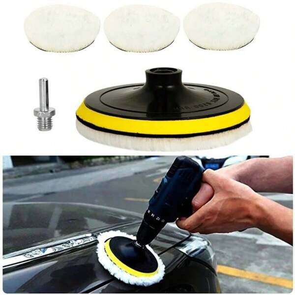 5 piezas Disco de pulido de bola de lana, Juego de almohadillas de imitación de lana, Almohadilla de pulido universal para automóviles, Disco de pulido y encerado de 3 pulgadas para motocicleta, Accesorios de limpieza