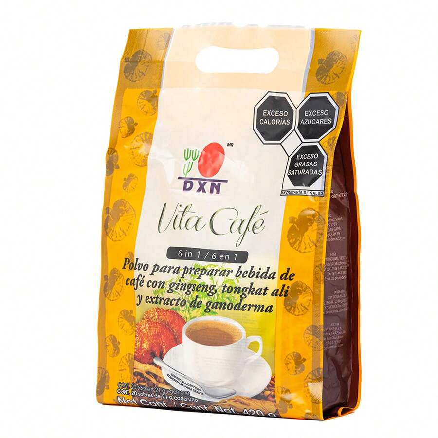 Vita Café 6 En 1 DXN - Café energético soluble con Ganoderma y Ginseng (20 sobres) - 1 pc - Ver 1