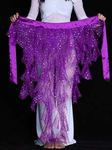 1 Piece Women's Belly Dance Hip Scarf Belt Skirt With Lace-Up Tassel Hem Wave Skirt - Multicolor - View 24
