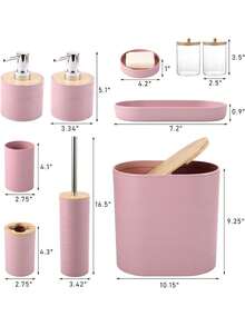 10Pcs/Set Bathroom Accessories Set With Trash Can, 2PCS Soap Dispensers, Soap Dish, Toothbrush Holder, Toothbrush Cup,Toilet Brush, Tray And Holders For Bathroom Decor - 粉色 - 查看 7
