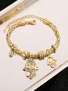 1 件油眼棕榈不锈钢手链适合女士日常佩戴