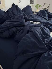 3 件套海军蓝柔软亲肤羽绒被套（1 个羽绒被套 + 2 个枕套），适用于卧室和客房，四季皆宜，可机洗 - 藏蓝色 - 查看 8
