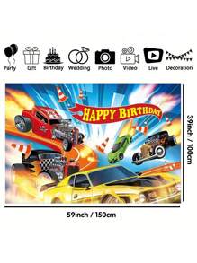 1 件，热门汽车生日派对装饰，热门赛车横幅，生日派对背景横幅，男孩生日用品，适合室内和室外生日派对装饰的赛车标志，背景布用品