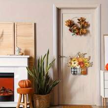 1pc Autumn Harvest Wooden Hanging Decoration, Suitable For Indoor And Outdoor Thanksgiving Decorations, Featuring Pumpkins, Sunflowers, And Leaves, Seasonal Home Decor Halloween Decor Fall Decor Room Decor Autumn Decor