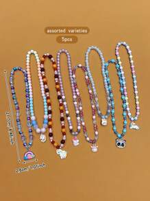 5 件套时尚串珠项链，卡通可爱甜美风格珠宝 - 均碼 - 查看 5