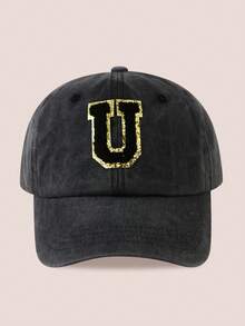 1pc Women/Men 26 Letter Baseball Cap, Washed Brim Sun Hat, Suitable For Outdoor Activities And Daily Wear, UV Protection - Black Gold Label-black Washed Cap - View 30
