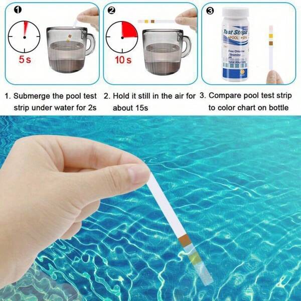 Tiras de prueba de cloro y pH para spa, piscina, acuario y pecera. Probador de agua para medir el cloro residual, valor de pH, alcalinidad y dureza