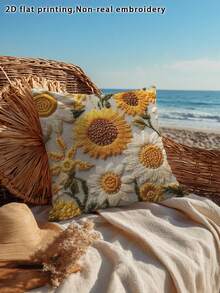 1 pieza Funda de almohada estampada con elemento de girasol, conjunto de decoración del hogar minimalista brillante, diseño con cremallera, hecho de tela de poliéster para un fácil lavado, superficie suave y mullida, adecuado para sala de estar, dormitorio, patio exterior (no incluye inserto de almohada), impresión plana 2D, sin bordado real