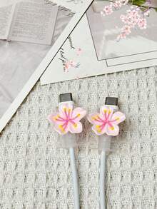 2pcs Cherry Blossom Data Cable Protector, Mobile Phone Accessories, Anti-Bending Charging Cable Protector, Mobile Phone Charging Cable Connector Protective Gear Charger Accessories - Multicolor - View 7