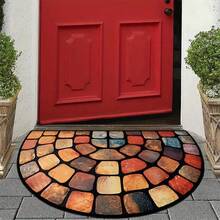 1pc Vintage Semi-Circle Design Crystal Velvet Colorful Stone Print Non-Slip Doormat For Bedroom Entrance Home Decor