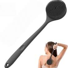 Bộ 4 bàn chải massage toàn thân bằng silicon - 1 bàn chải chà mặt, 1 bàn chải chà lưng cán dài, 1 bàn chải tắm ngắn, 1 bàn chải chải tóc da đầu, bàn chải làm sạch mặt và toàn thân cầm tay không dùng điện có tay cầm chống trượt, làm sạch và massage hiệu quả cho mọi bộ phận cơ thể - màu đen - Xem 4