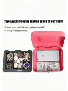 Pink Metal Security Box For Money With Tray And Keys