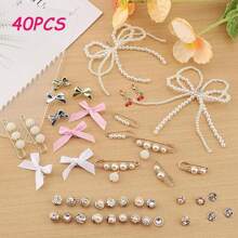 40 pezzi Accessori per scarpe, includeono spille, fermagli, fiocchi, gioielli, perle, decorazioni di moda per vestiti, borse, sneaker, calze, cappelli