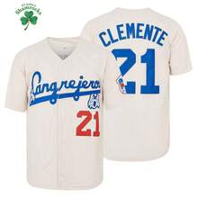 ST John's Shamrocks Men's Santurce Crabs 21 Roberto Clemente Baseball Jersey Crabbers Puerto Rico Beige Elastic Fabric -Casual Sports Shirt Button Embroidered Training Match Sports Shirt