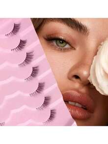 7 对天然狐狸毛假睫毛，3-5-9 毫米混合长度，D 卷曲精致睫毛，自然外观狐狸眼睫毛，蓬松仙女猫眼睫毛，适合任何场合和脸型，易于涂抹