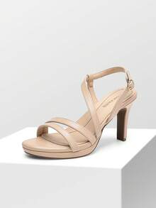 Women's Strappy Heels High Heeled Sandals Platform Open Toe Comfortable Arch Support Foam-Padded Forefoot Dressy Shoes With Adjustable Ankle Strap - 杏色 - 查看 1