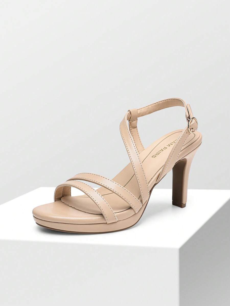 Women's Strappy Heels High Heeled Sandals Platform Open Toe Comfortable Arch Support Foam-Padded Forefoot Dressy Shoes With Adjustable Ankle Strap - 杏色 - 查看 1