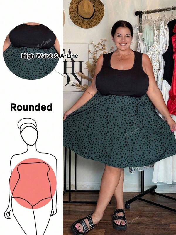 Enliva Plus Size Color Block Polka Dot Self-Tie Sleeveless Summer Dress