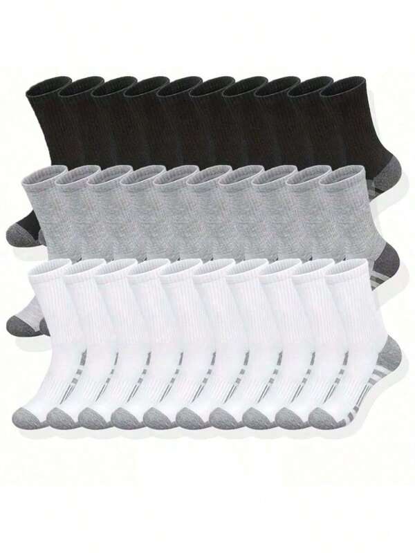10Pair Value Pack Men's Versatile Crew Socks - Moisture-Wicking & Cushioned Comfort - Ideal For Daily Wear & All-SeasonOutdoor Activities
