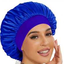 1pc Wide Strip Elastic Headband Cap, Women Soft Satin Sleep Cap, Stretchy Solid Color Smooth Shower Cap, Suitable For Hair